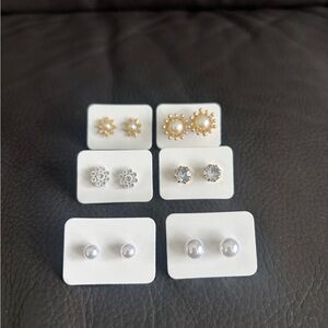 Pearl and Flower Stud Earring Set of 6